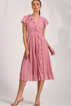 Jolie Moi Occasion Dresses|Mother Of The Bride-Ruffle Pleated Chiffon Midi Dress, Dusty Pink