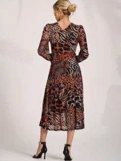 Jolie Moi Occasion Dresses|Animal Print Dresses-Ruffle Sleeve Mesh Midaxi Dress, Animal Multi