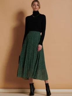 Jolie Moi Skirts|Weekend Casuals-Saige Chiffon Pleated Maxi Skirt, Green Animal