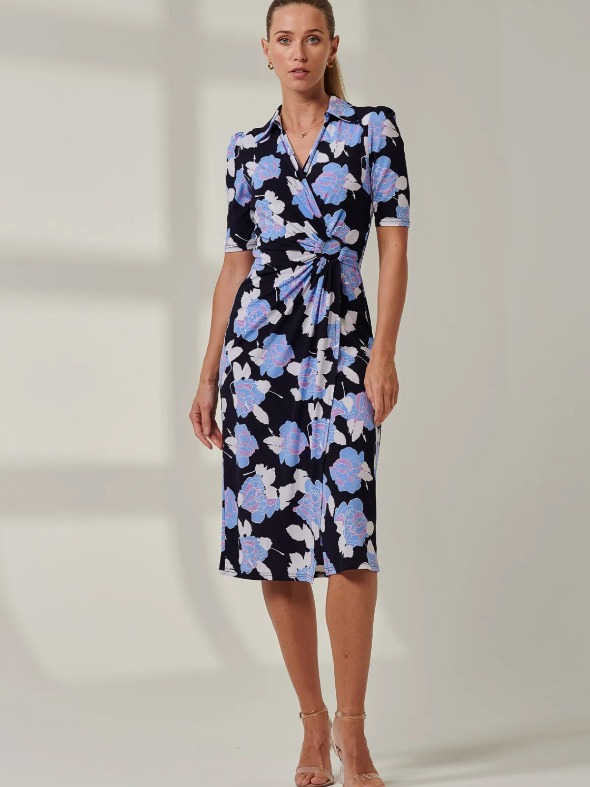 Jolie Moi Shirt Dresses|Weekend Casuals-Sample Sale - Floral Midi Shirt Dress, Blue Multi