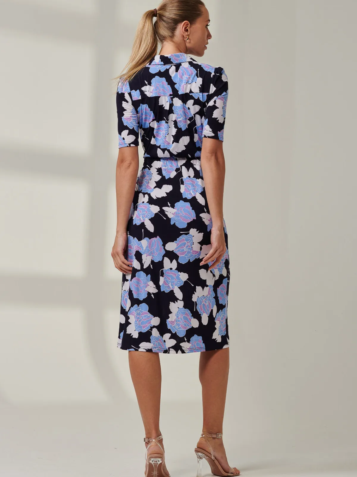Jolie Moi Shirt Dresses|Weekend Casuals-Sample Sale - Floral Midi Shirt Dress, Blue Multi