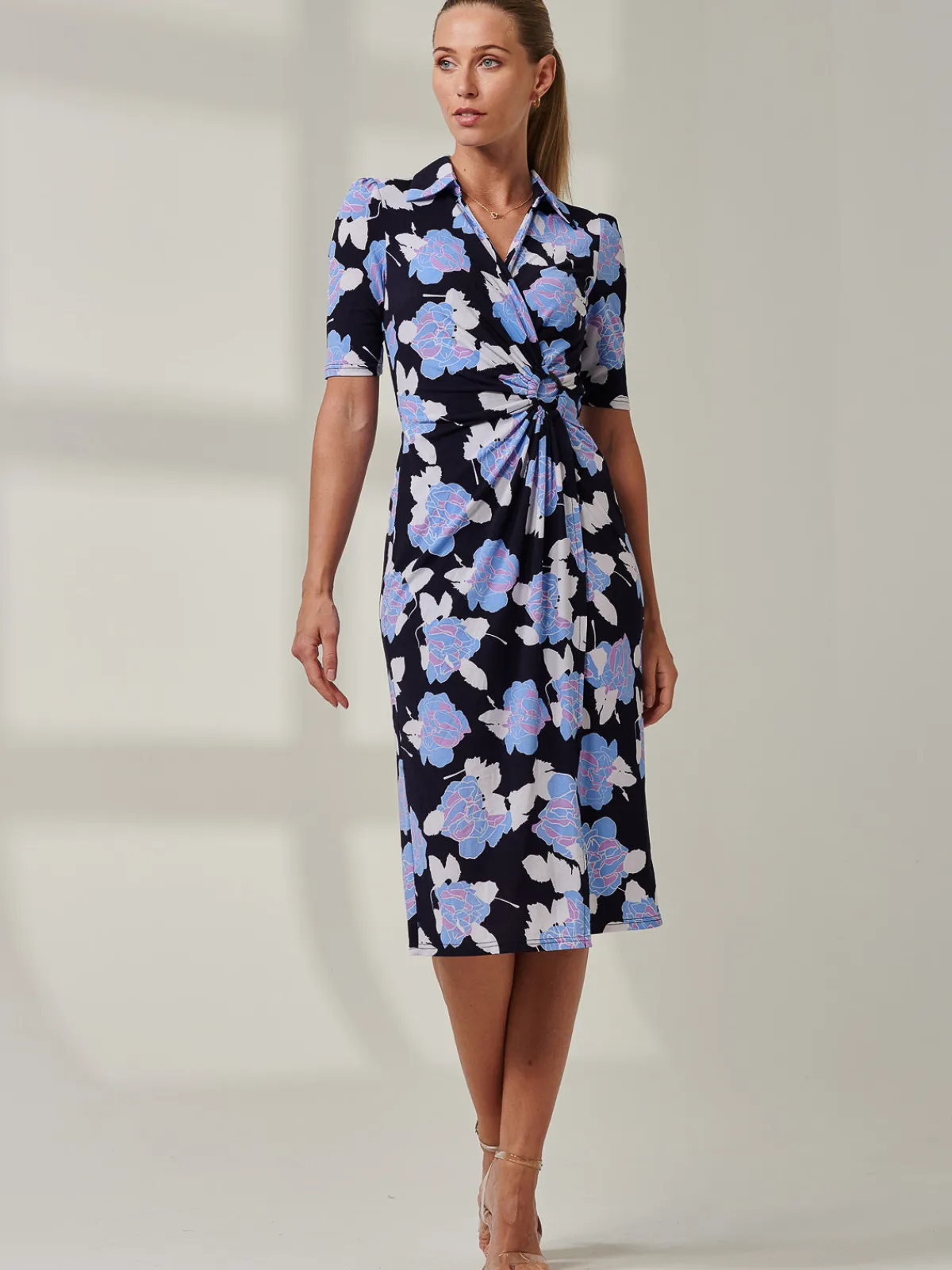 Jolie Moi Shirt Dresses|Weekend Casuals-Sample Sale - Floral Midi Shirt Dress, Blue Multi