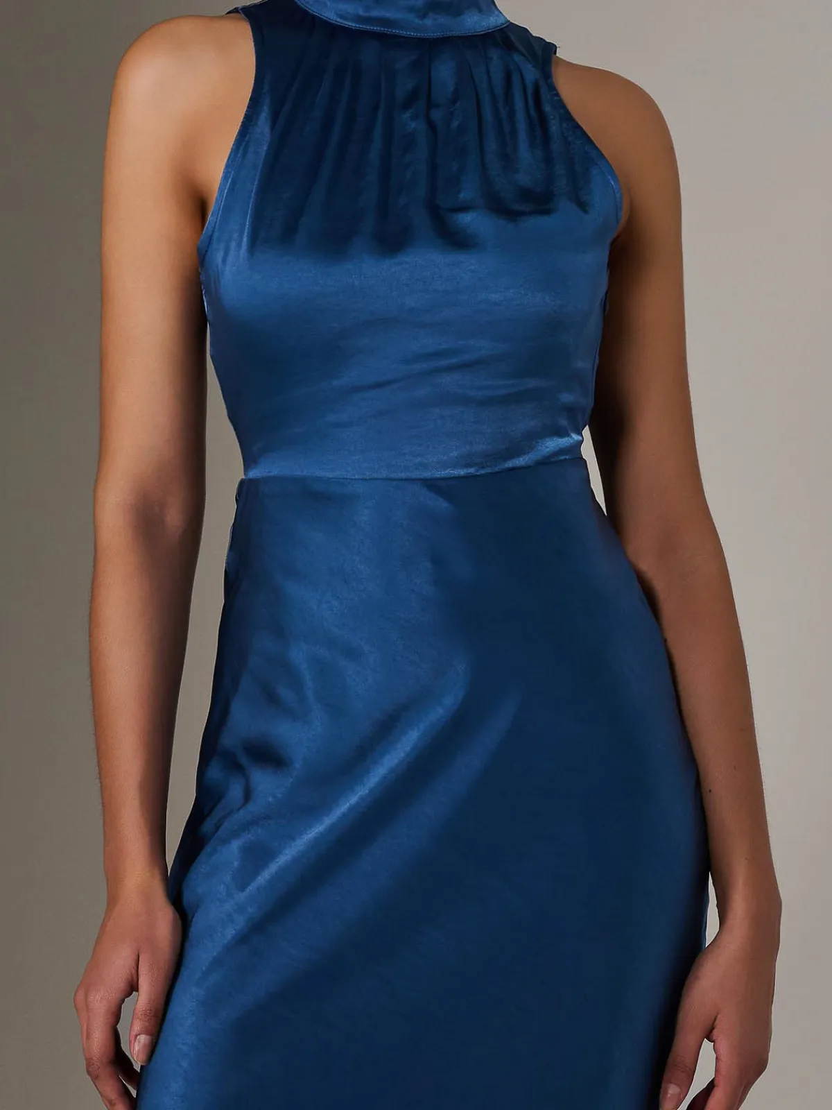 Jolie Moi Occasion Dresses|Mother Of The Bride-Satin Halter Neck Midi Dress, Navy