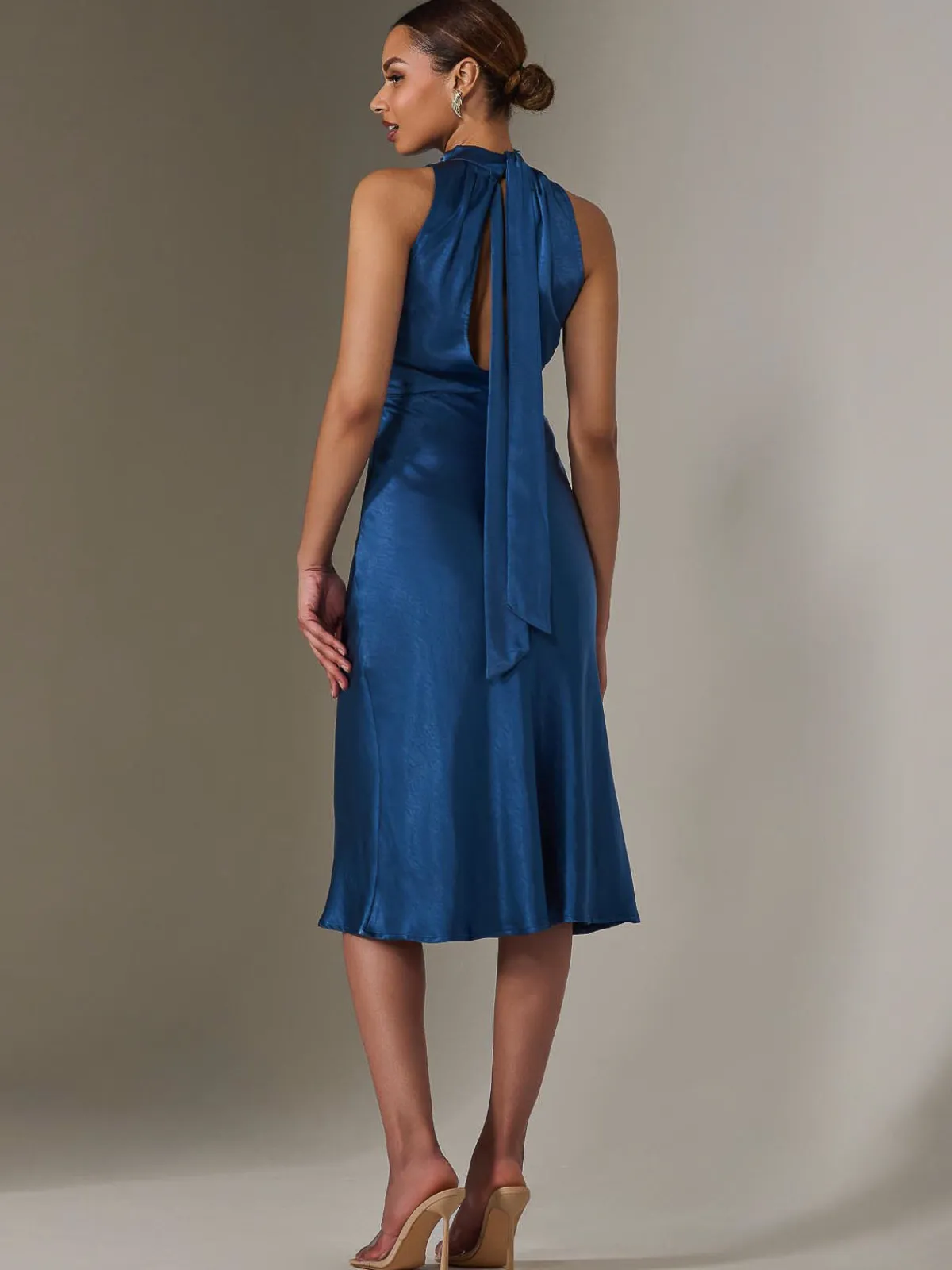 Jolie Moi Occasion Dresses|Mother Of The Bride-Satin Halter Neck Midi Dress, Navy