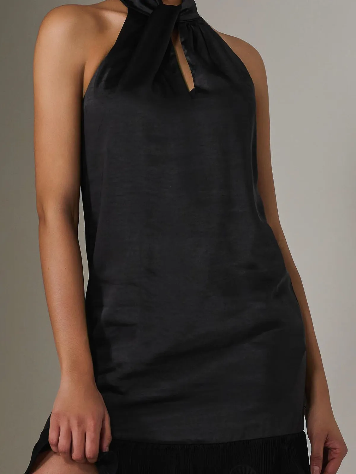 Jolie Moi Occasion Dresses|Sleeveless Dresses-Satin Halterneck Mini Dress, Black