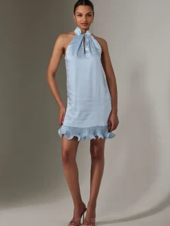 Jolie Moi Occasion Dresses|Party Dresses-Satin Halterneck Mini Dress, Blue