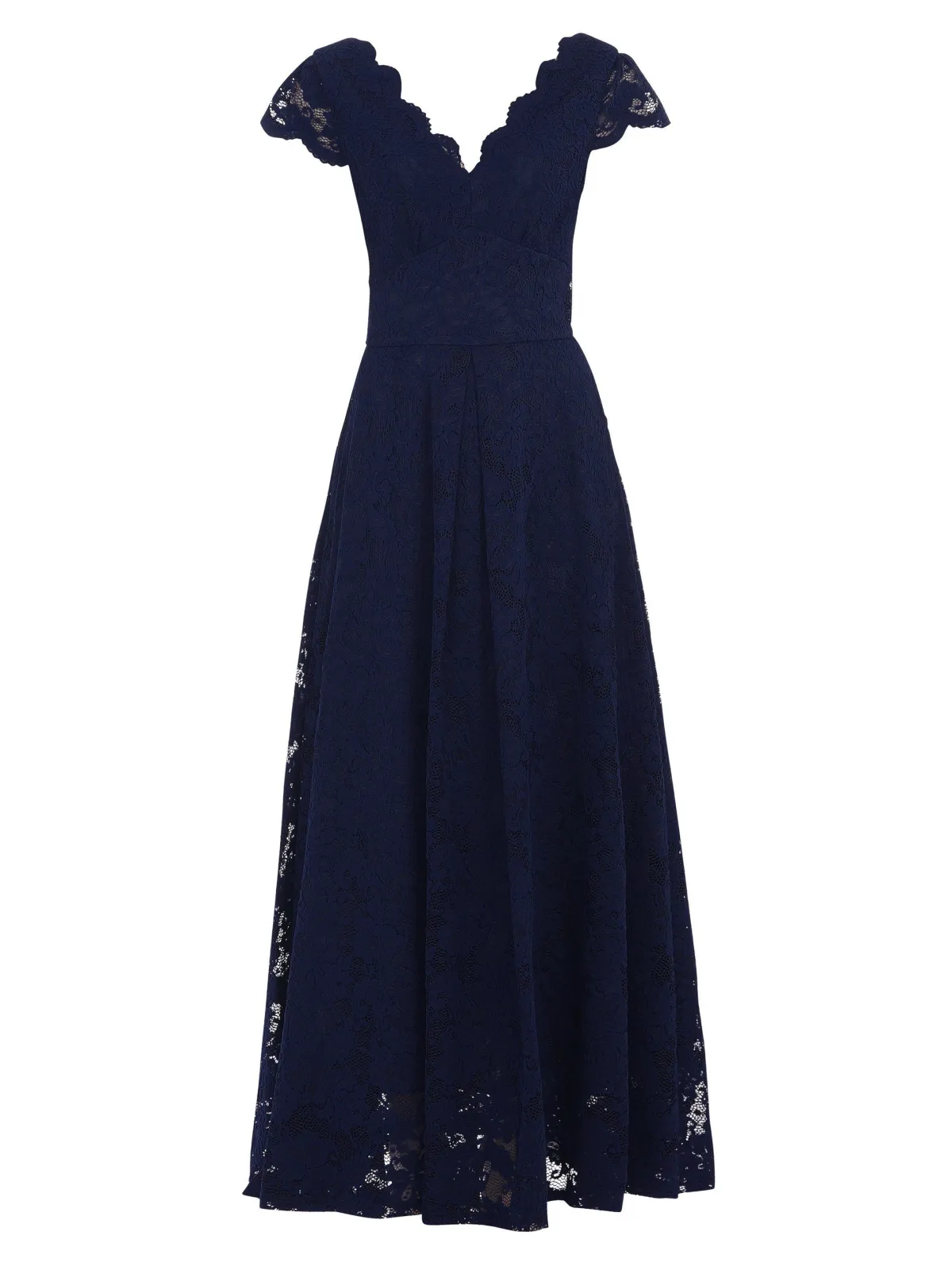 Jolie Moi Occasion Dresses|Signature Lace-Scallop V-Neck Lace Maxi Dress, Navy