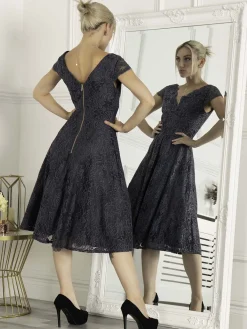 Jolie Moi Occasion Dresses|Mother Of The Bride-1950s Cap Sleeve Lace Prom Dress, Dark Grey
