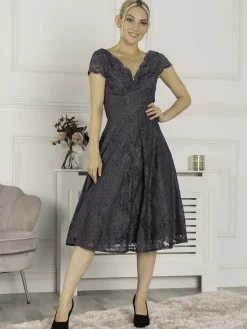 Jolie Moi Occasion Dresses|Mother Of The Bride-1950s Cap Sleeve Lace Prom Dress, Dark Grey