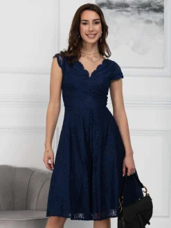 Jolie Moi Occasion Dresses|Mother Of The Bride-1950s Cap Sleeve Lace Prom Dress, Navy
