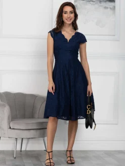 Jolie Moi Occasion Dresses|Mother Of The Bride-1950s Cap Sleeve Lace Prom Dress, Navy