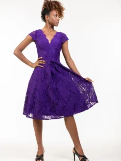 Jolie Moi Occasion Dresses|Mother Of The Bride-1950s Cap Sleeve Lace Prom Dress, Purple