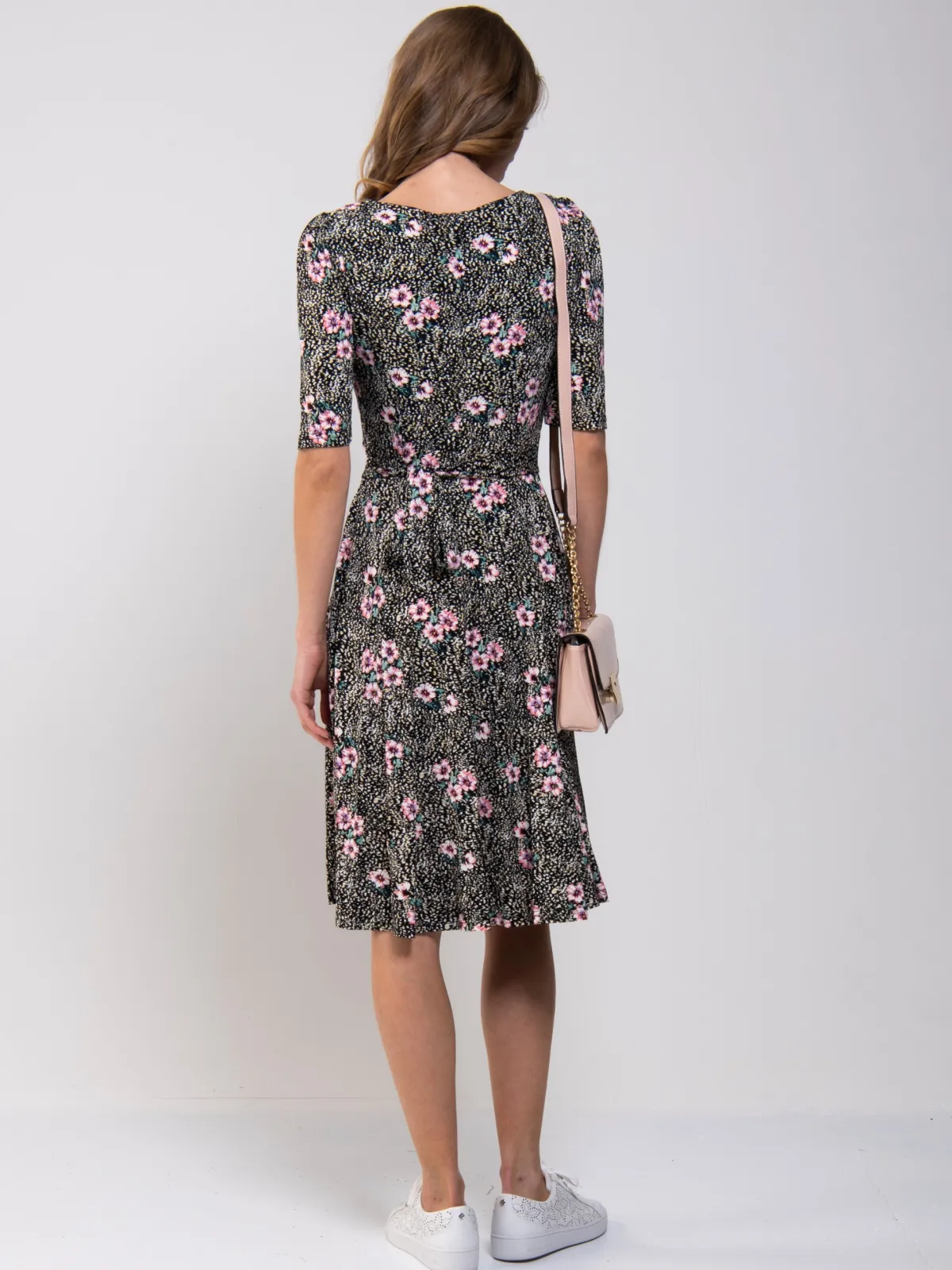 Jolie Moi Floral Dresses|Jersey Dresses-Scoop Neck Swing Jersey Dress, Floral Multi