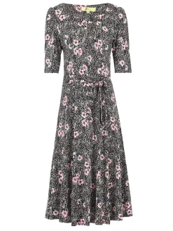 Jolie Moi Floral Dresses|Jersey Dresses-Scoop Neck Swing Jersey Dress, Floral Multi