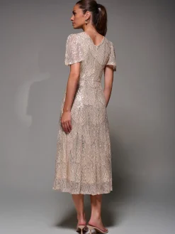 Jolie Moi Mother Of The Bride|Party Dresses-Sequin Angel Sleeve Fit & Flare Midaxi Dress, Beige Silver