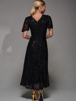 Jolie Moi Mother Of The Bride|Party Dresses-Sequin Angel Sleeve Fit & Flare Midaxi Dress, Black