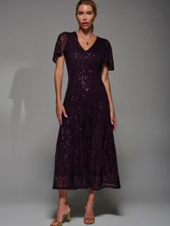 Jolie Moi Mother Of The Bride|Party Dresses-Sequin Angel Sleeve Fit & Flare Midaxi Dress, Dark Burgundy
