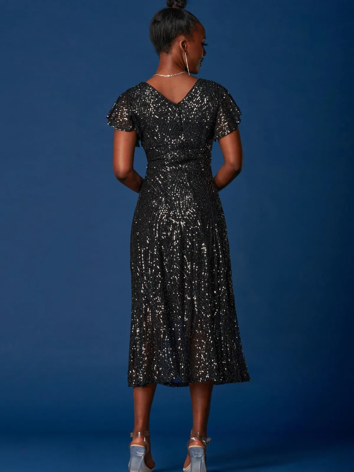 Jolie Moi Occasion Dresses|Party Dresses-Sequin Fit & Flare Maxi Dress, Black