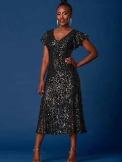 Jolie Moi Occasion Dresses|Party Dresses-Sequin Fit & Flare Maxi Dress, Black