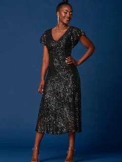 Jolie Moi Occasion Dresses|Party Dresses-Sequin Fit & Flare Maxi Dress, Black