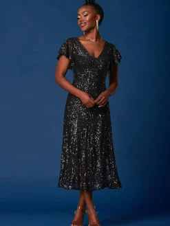Jolie Moi Occasion Dresses|Party Dresses-Sequin Fit & Flare Maxi Dress, Black