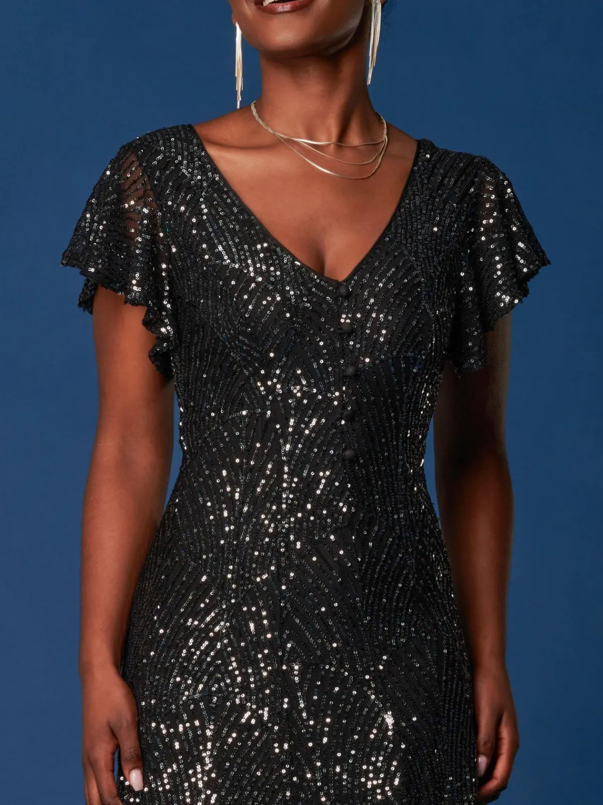 Jolie Moi Occasion Dresses|Party Dresses-Sequin Fit & Flare Maxi Dress, Black
