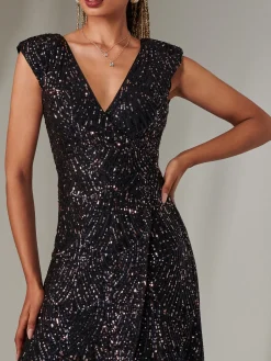 Jolie Moi Occasion Dresses|Wrap Dresses-Sequin Ruffle Hem Maxi Dress, Navy Multi
