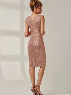 Jolie Moi Occasion Dresses|Party Dresses-Sequin Sleeveless Hourglass Dress, Rose Gold
