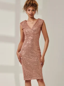 Jolie Moi Occasion Dresses|Party Dresses-Sequin Sleeveless Hourglass Dress, Rose Gold