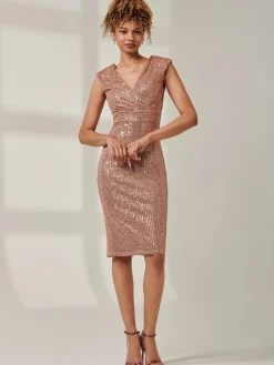 Jolie Moi Occasion Dresses|Party Dresses-Sequin Sleeveless Hourglass Dress, Rose Gold