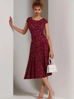Jolie Moi Occasion Dresses|Jersey Dresses-Shanaz Cap Sleeve Midi Dress, Pink Animal