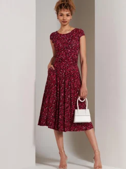 Jolie Moi Occasion Dresses|Jersey Dresses-Shanaz Cap Sleeve Midi Dress, Pink Animal