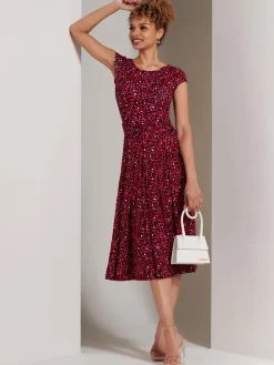 Jolie Moi Occasion Dresses|Jersey Dresses-Shanaz Cap Sleeve Midi Dress, Pink Animal