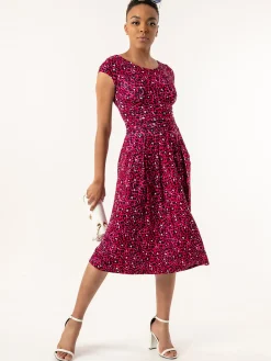 Jolie Moi Occasion Dresses|Jersey Dresses-Shanaz Cap Sleeve Midi Dress, Pink Animal