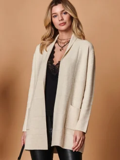 Jolie Moi Knitted Cardigan|Knitted Jumpers-Shawl Collar Check Knit Cardigan, Beige Heather