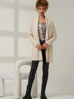 Jolie Moi Knitted Cardigan|Knitted Jumpers-Shawl Collar Check Knit Cardigan, Beige Heather