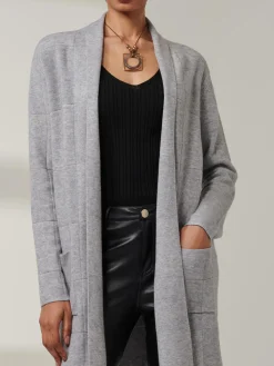Jolie Moi Knitted Cardigan|Knitted Jumpers-Shawl Collar Check Knit Cardigan, Grey Heather