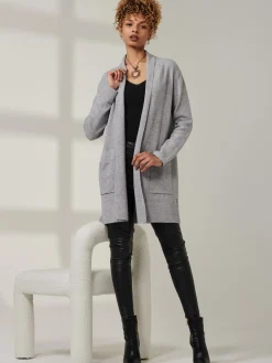 Jolie Moi Knitted Cardigan|Knitted Jumpers-Shawl Collar Check Knit Cardigan, Grey Heather