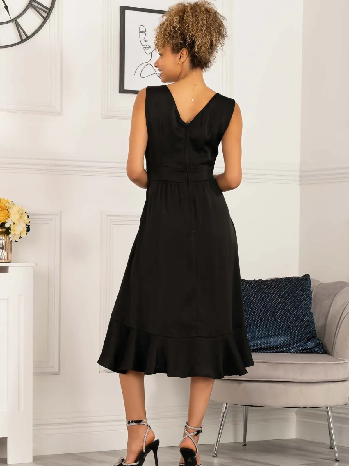 Jolie Moi Occasion Dresses-Sherlyn Wrap Flounce Hem Dress, Black