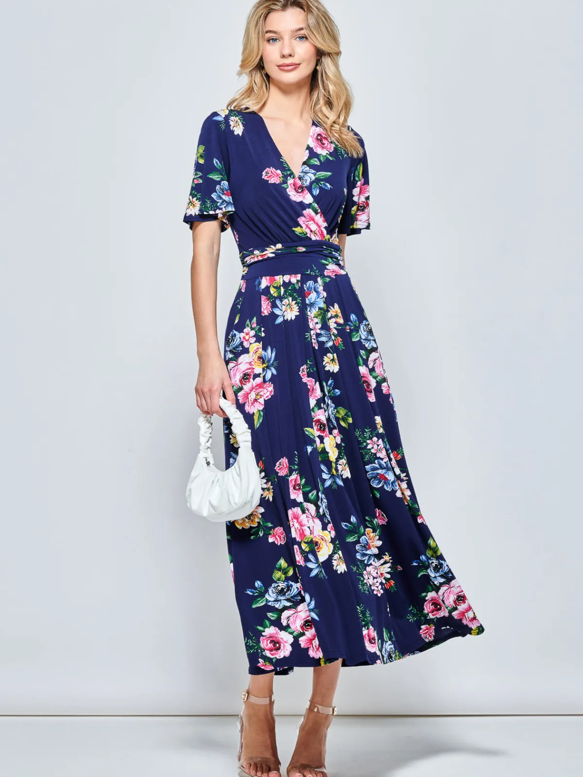 Jolie Moi Occasion Dresses|Floral Dresses-Sherya Jersey Angel Sleeve Maxi Dress, Floral Multi