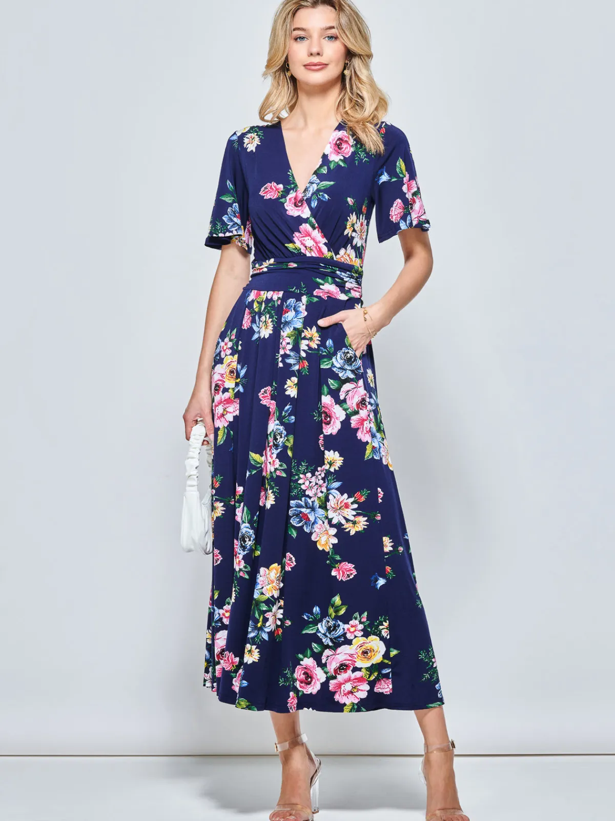 Jolie Moi Occasion Dresses|Floral Dresses-Sherya Jersey Angel Sleeve Maxi Dress, Floral Multi