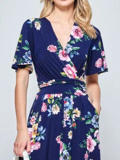 Jolie Moi Occasion Dresses|Floral Dresses-Sherya Jersey Angel Sleeve Maxi Dress, Floral Multi