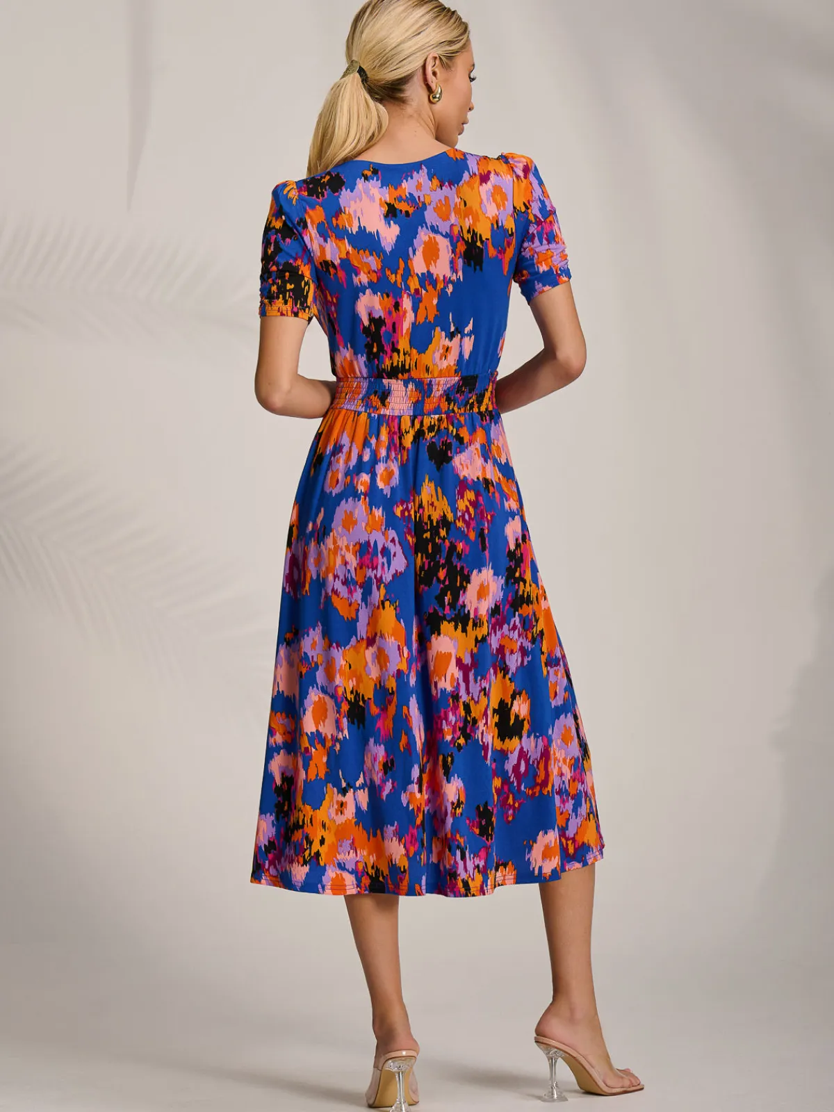 Jolie Moi Occasion Dresses|Jersey Dresses-Short Sleeve Printed Jersey Midi Dress, Blue Abstract