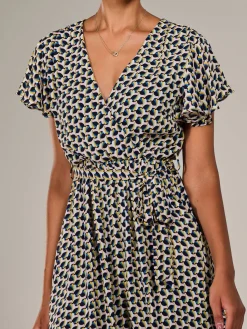 Jolie Moi Occasion Dresses|Weekend Casuals-Short Sleeve Side Tie Midi Dress, Pink Geo