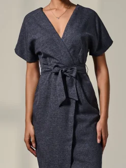 Jolie Moi Occasion Dresses|Wrap Dresses-Short Sleeve Tie Waist Midi Dress, Dark Grey