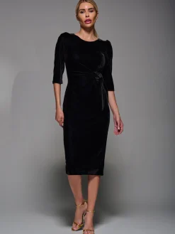 Jolie Moi Occasion Dresses|Velvet Dresses-Side Tie Velvet Bodycon Dress, Black