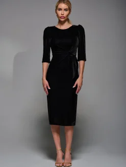 Jolie Moi Occasion Dresses|Velvet Dresses-Side Tie Velvet Bodycon Dress, Black