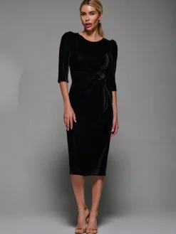 Jolie Moi Occasion Dresses|Velvet Dresses-Side Tie Velvet Bodycon Dress, Black
