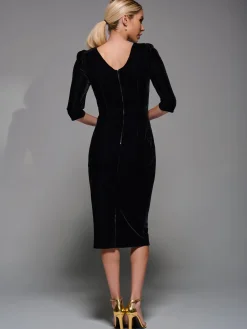 Jolie Moi Occasion Dresses|Velvet Dresses-Side Tie Velvet Bodycon Dress, Black