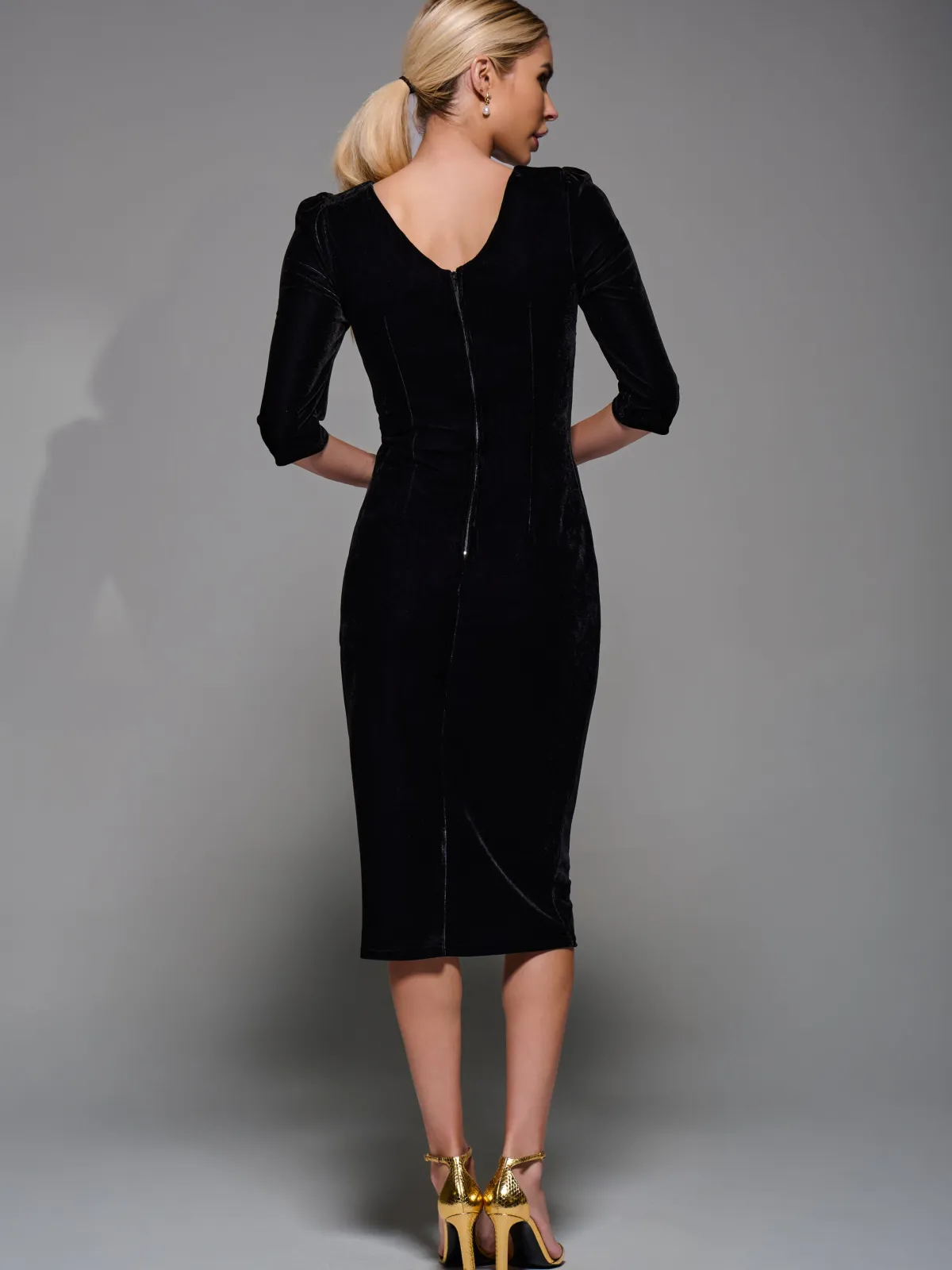 Jolie Moi Occasion Dresses|Velvet Dresses-Side Tie Velvet Bodycon Dress, Black